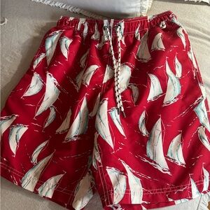 Lands' End Red Sailboat Swim Trunks